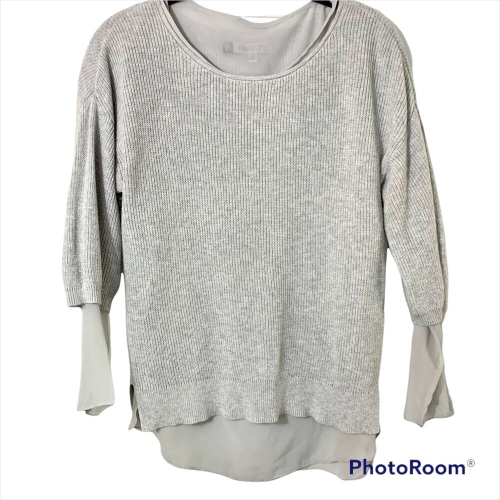 Jennifer Lopez Northern Lights Chiffon Layered Knit Gray Sweater XS